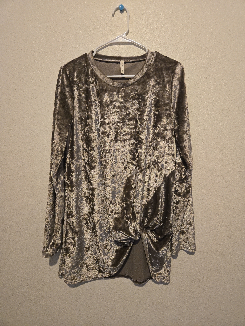 Bellamie Crushed Velvet Long-Sleeve Knot Front Top - Gold